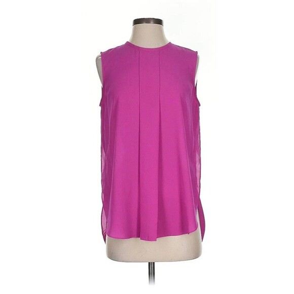 Vince Camuto Chiffon Sleeveless Top Crew Neck Solid Fushia Sz M Blouse - Picture 1 of 6